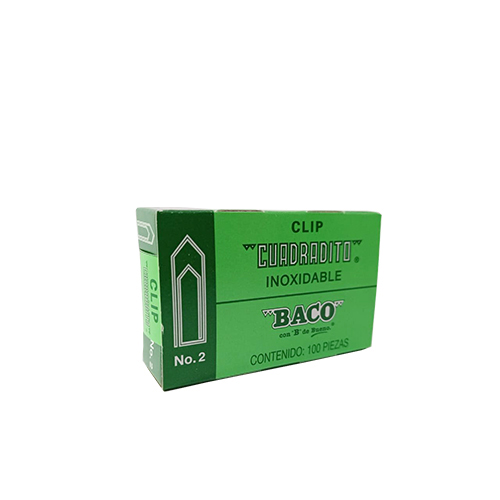 Clip Baco Cuadrado, #2, C/100, (1 Caja)