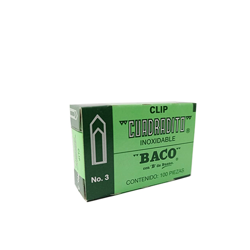 Clip Baco Cuadrado, #3, C/100, (1 Caja)