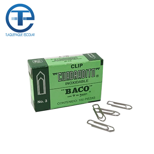Clip Baco Cuadrado, #3, C/100, (1 Caja)