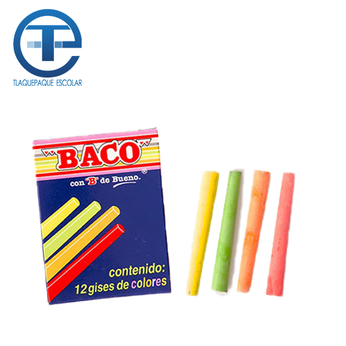 Gis Baco 12 Gises Colores Moldeados, (1 Caja)