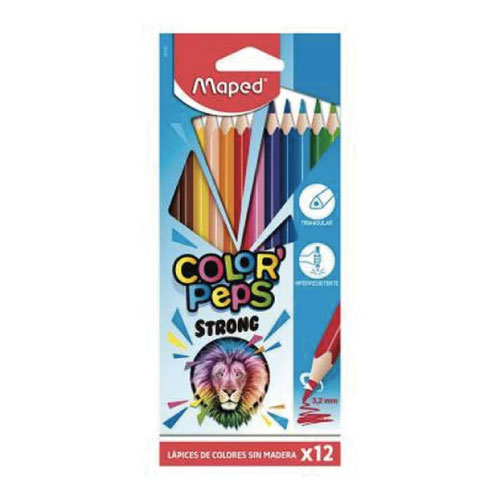 Colores Maped Strong, con 12 colores, triangulares, (1 Caja)