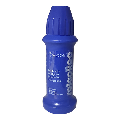 Tinta rolaplica c/canica, color azul, Modelo: 587, 1 Pieza.