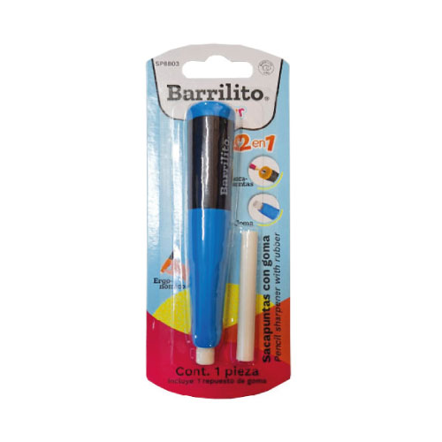 Sacapuntas Barrilito Con Borrador Tipo lapiz, (1 pieza)