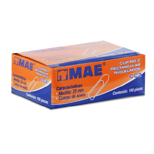 Clip Mae Rectangular #2 CC2, Caja con 100 Piezas