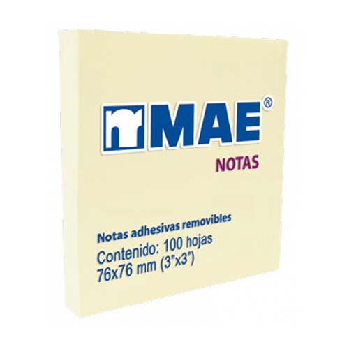 Block De Notas Adhesivas MAE 21007, 3" x 3", Amarillo Pastel