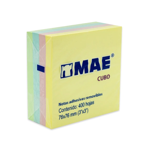 Cubo De Notas Adhesivas MAE 21013 Pastel, 3" x 3", 400 Hojas