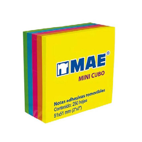 Cubo De Notas Adhesivas MAE 21203 Neón Mini, 2" x 2", 400 Hojas