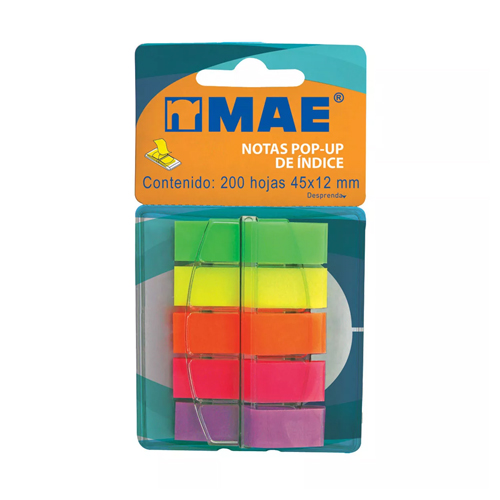 Notas Adhesivas Índice MAE Neón, 5 Colores, 26002