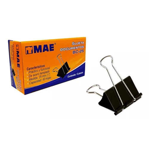 Sujeta documentos, marca Mae, Medidas 25MM, Modelo: BC-25, 1 Pieza.