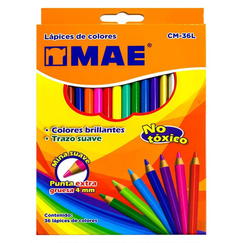Colores Mae con 36 unidades, largos, Modelo: CM-36L (1 Caja)