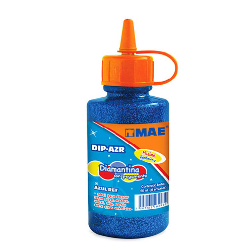Diamantina con pegamento Mae, 60ML, color azul rey, 1 Pieza.
