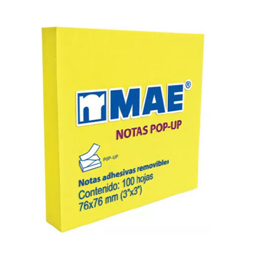 Block De Notas Adhesivas MAE 26165, 3" x 3", Amarillo Pop-Up