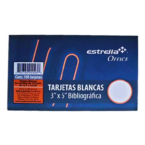 Fichas bibliográficas estrella, 3 x 5 BCA, C/100, #043.