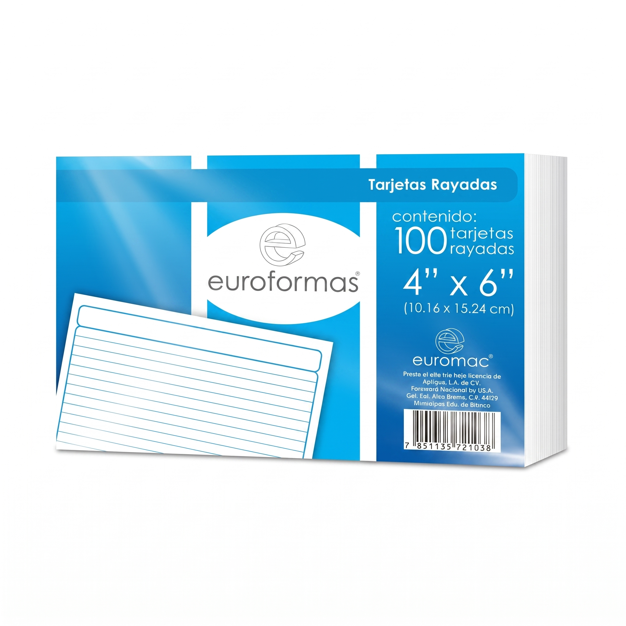 Fichas bibliográficas Euroformas, 4x6”, Rayada C/100, Modelo: TI0005.