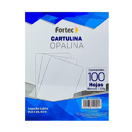 Cartulina Opalina Fortec Blanca T/C 225 g, paquete con 100 hojas
