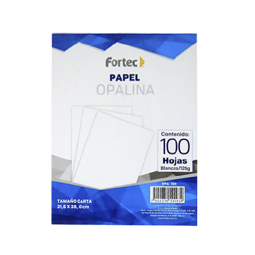 Papel Opalina Fortec Blanca T/C 125 g, paquete con 100 hojas