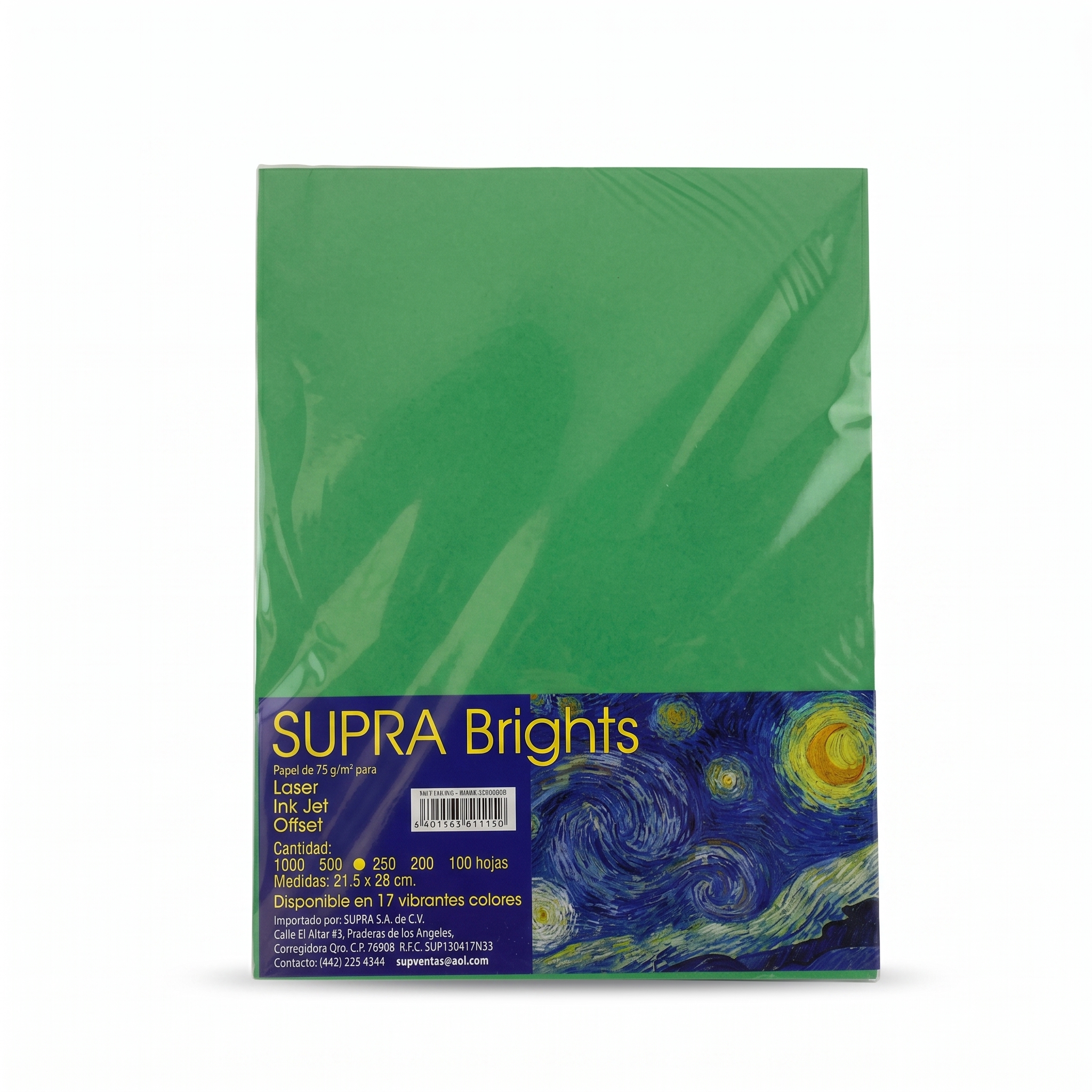 Hoja Supra Bright, Tamaño Carta, C/100, #6, Kelly Green, (1 Pieza)