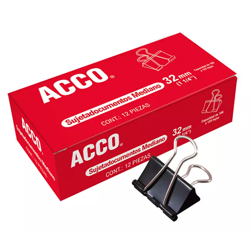 Sujeta documentos Acco mediano, C/12, ¼” 32MM, Modelo: P2463, 1 Pieza.