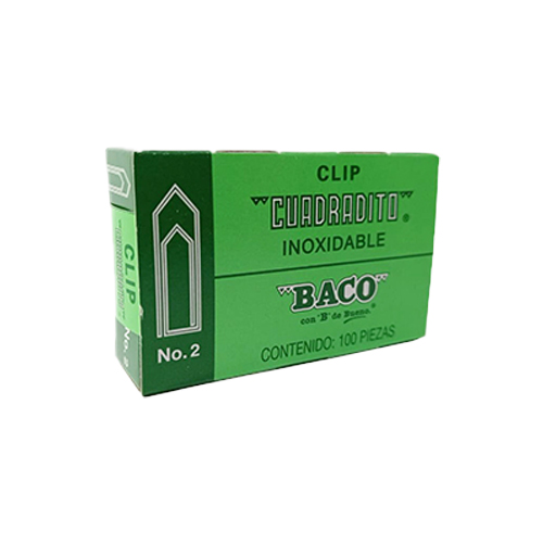 Clip Baco Cuadrado, #2, C/100, (1 Caja)