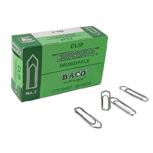 Clip Baco Cuadrado, #2, C/100, (1 Caja)