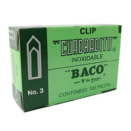 Clip Baco Cuadrado, #3, C/100, (1 Caja)