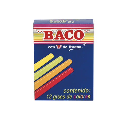 Gis Baco 12 Gises Colores Moldeados, (1 Caja)