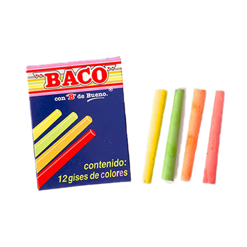 Gis Baco 12 Gises Colores Moldeados, (1 Caja)