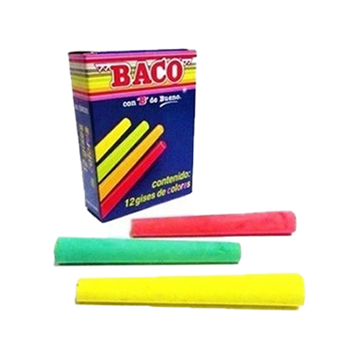 Gis Baco 12 Gises Colores Moldeados, (1 Caja)