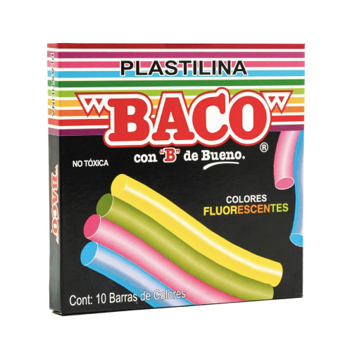 Plastilina Baco Barritas, Caja C/10 Barritas Fluorescentes, (1 Paquete)