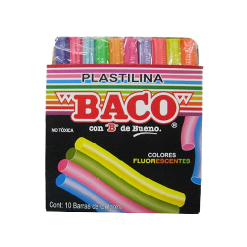 Plastilina Baco Barritas, Caja C/10 Barritas Fluorescentes, (1 Paquete)