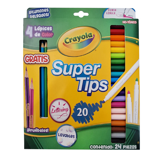 Plumones Crayola SuperTips, Delgados, 20 piezas, (1 Caja)
