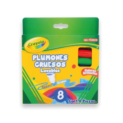 Plumones Crayola Lavables Gruesos, C/8, (1 Caja)