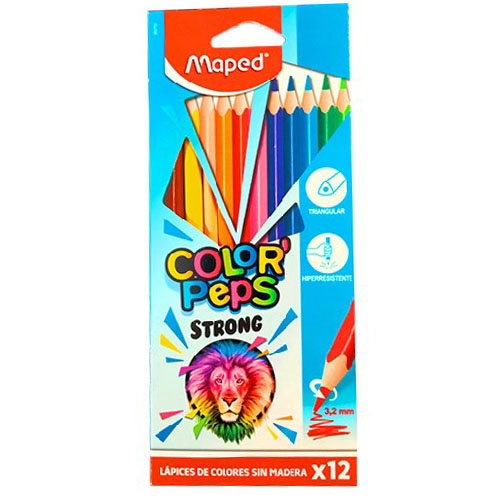 Colores Maped Strong, con 12 colores, triangulares, (1 Caja)