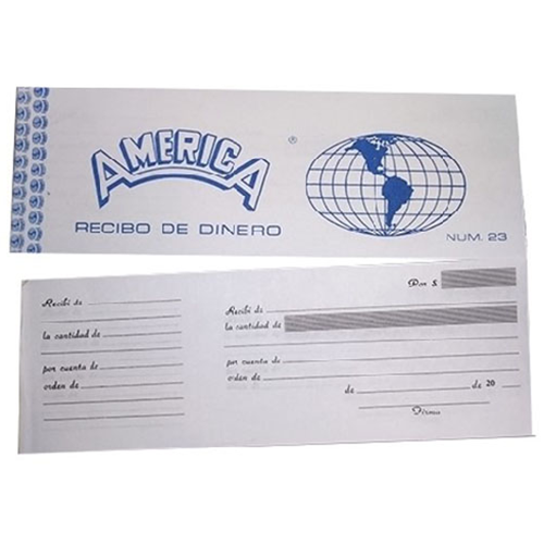 Block América recibo de dinero, 100 Hojas