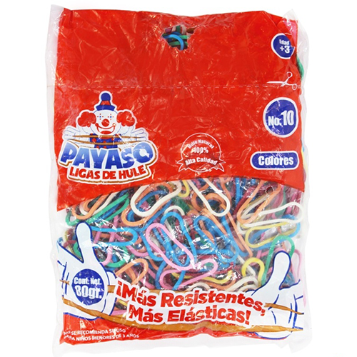 Liga Payaso, bolsa con 80 Gramos, #10, Colores