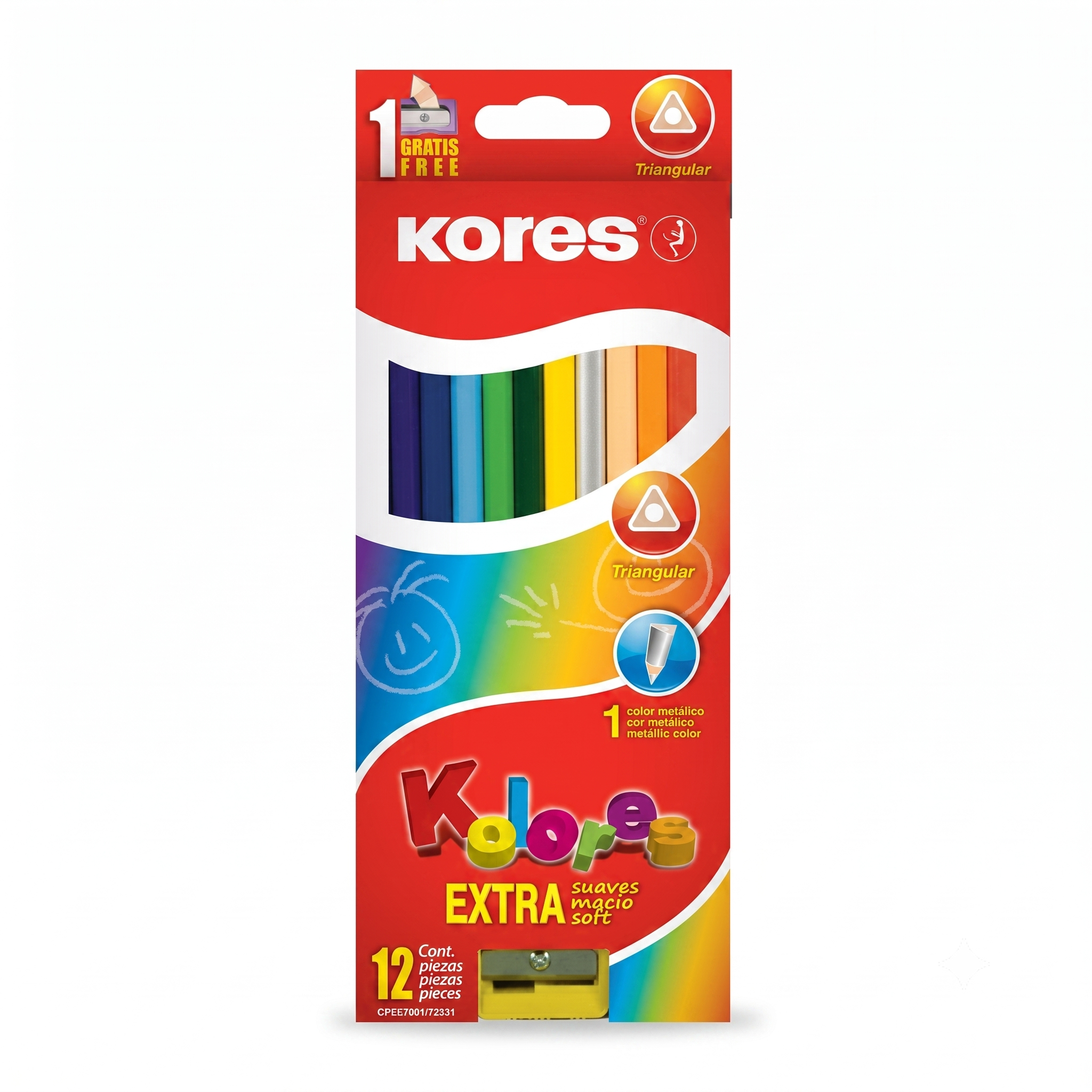Lápices de Colores Triangulares Kores Kolores Extra Largos C12 Pzas