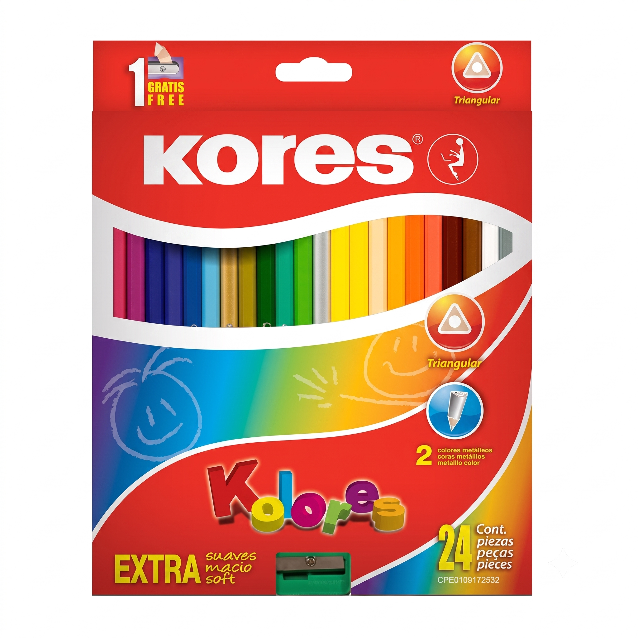 Lápices de Colores Triangulares Kores Kolores Extra Largos C24 Pzas