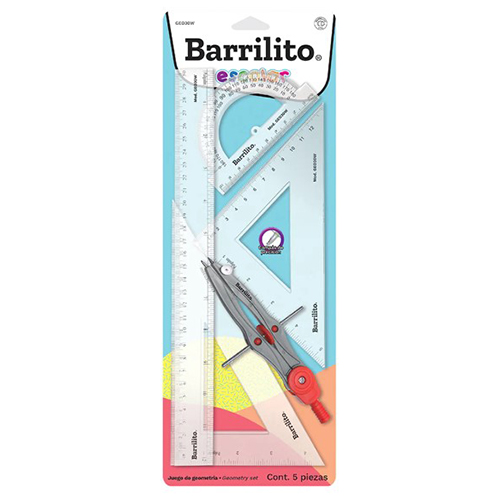 Juego de geometría Barrilito con compas de precisión, Modelo: GEO30W