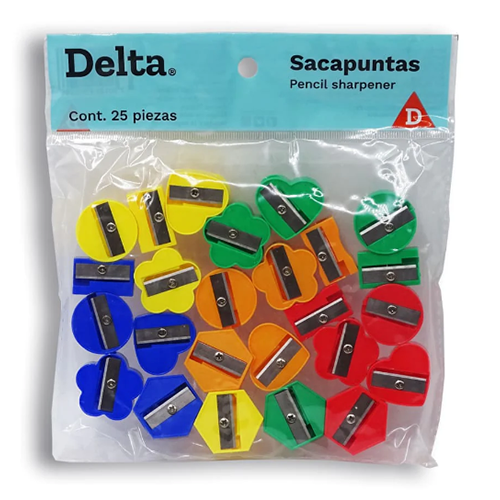 Sacapuntas escolar Barrilito de plástico, bolsa con 25 piezas