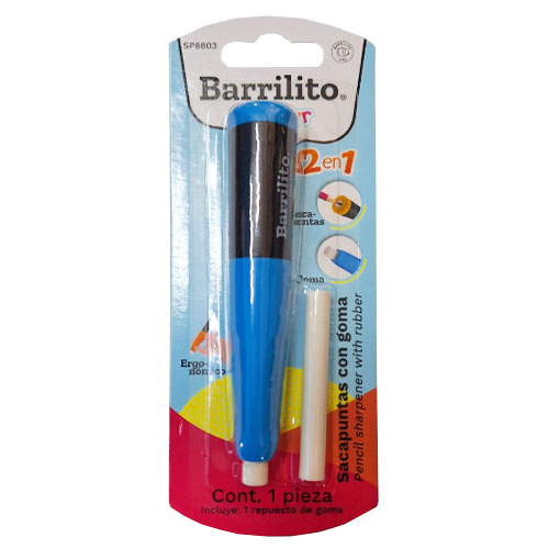 Sacapuntas Barrilito Con Borrador Tipo lapiz, (1 pieza)