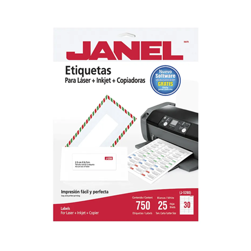 Etiqueta Janel J5260 (1 x 2 5/8 pulgadas), paquete con 25 hojas