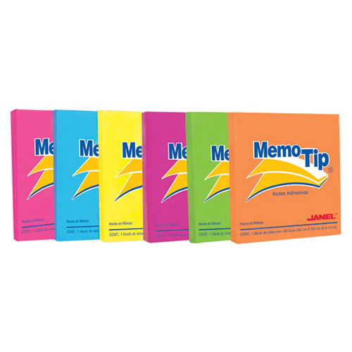 Block de notas adhesivas Janel memo tip, 3X3, colores neon, con 100 hojas, 1 Pieza.