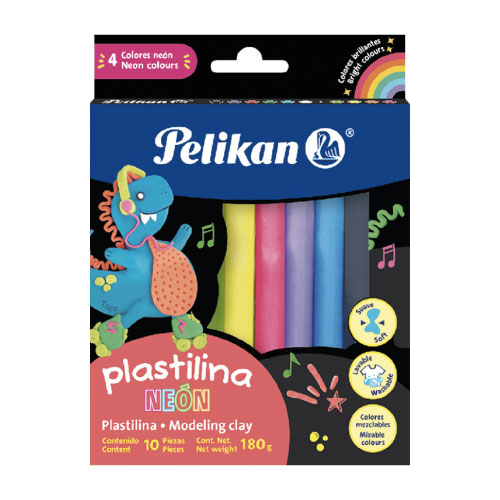 Plastilina Pelikan Barritas, Caja C/10 Barritas Neón, (1 Paquete)