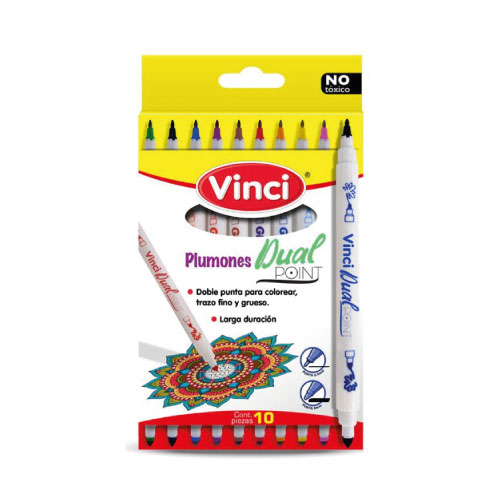 Plumones Vinci, Doble Punta, C/10, (1 Caja)