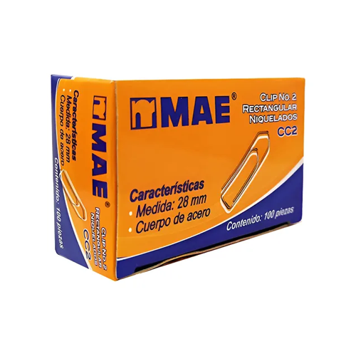 Clip Mae Rectangular #2 CC2, Caja con 100 Piezas