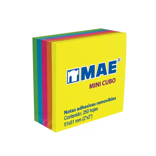 Cubo De Notas Adhesivas MAE 21203 Neón Mini, 2" x 2", 400 Hojas