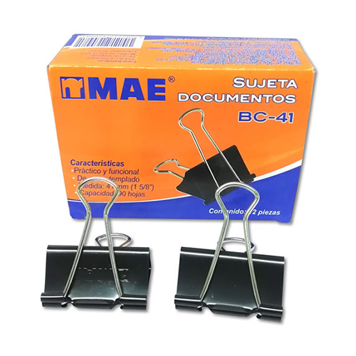 Sujeta documentos, marca Mae, medidas 41MM (1 5/8”), Modelo: BC-41, 1 Pieza.
