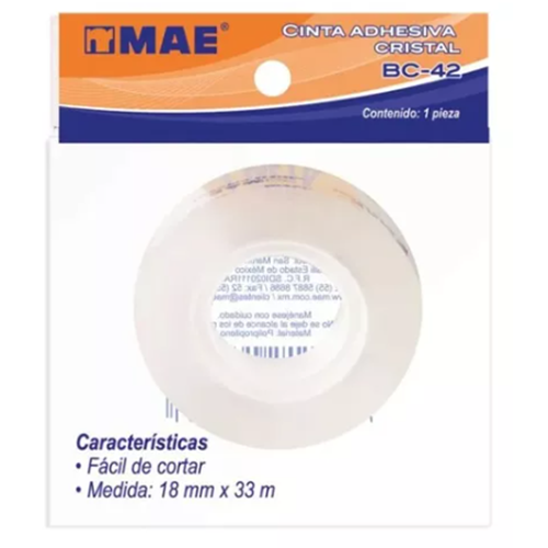 Cinta MAE cristal, 18 x 33 MTS, Modelo: BC-42, (1 Pieza)