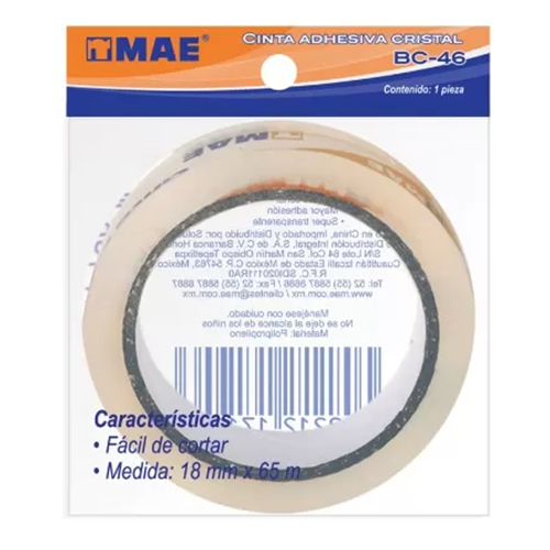 Cinta Mae cristal, 18 x 65 MTS, Modelo: BC-46, (1 Pieza)