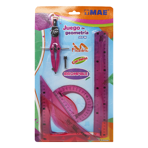 Juego de geometría Mae irrompible mediano, con compas de precisión, Modelo: JGF-M